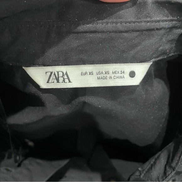 Sz XS Zara ZW Collection oversized embroidered black poplin shirt tunic - Picture 3 of 8